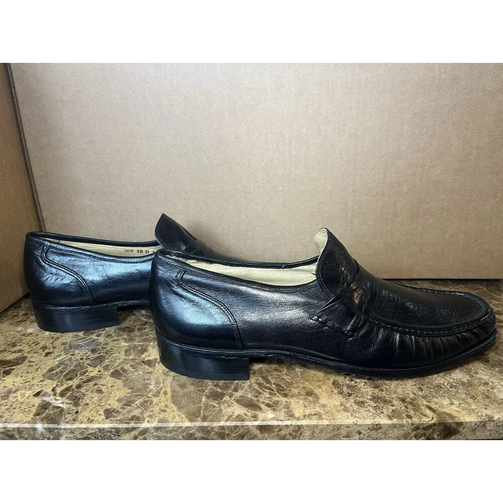 VTG 70’s HandMade In USA Men's Black Leather Dress Loafer 10 D PRESIDENTIAL STEP